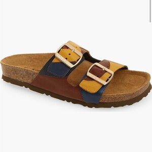 Naot San Diego Slide Sandals in Brown, Mustard, and Navy, Size 7/38 EU, NWB